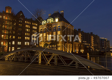 Speicherstadt of Hamburg, Germany at night Speicherstadt of Hamburg, Germany at night 49707007