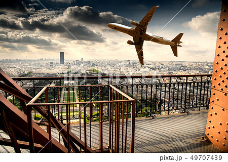 Paris view from the Eiffel Tower with airplane Paris view from the Eiffel Tower with airplane 49707439