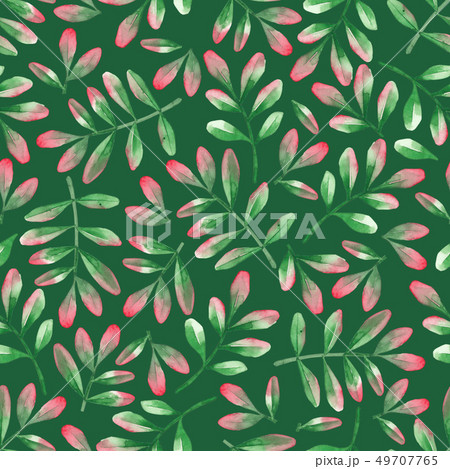 Watercolor seamless pattern of leaves in red and green colors. Watercolor seamless pattern of leaves in red and green colors. 49707765