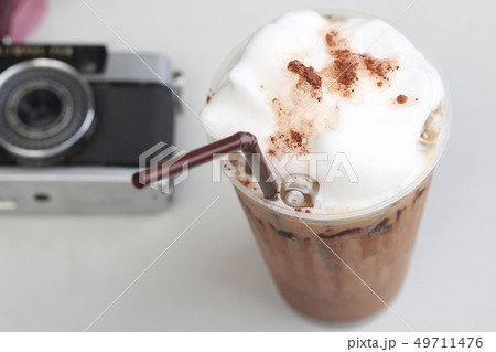Ice coffee "Mocha" and milk foam topping 49711476
