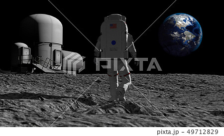 Astronaut walking on the moon and admiring the 49712829