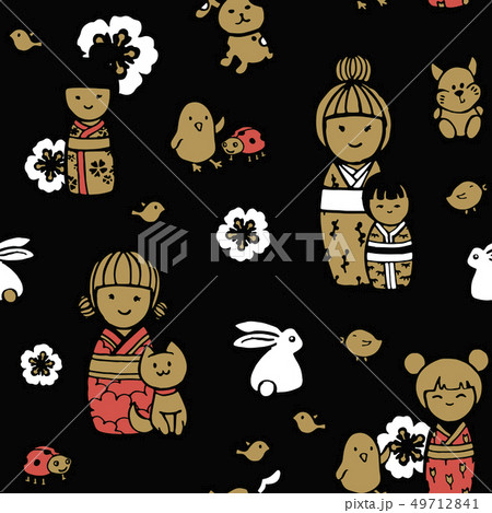 seamless pattern with kokeshi dolls 49712841