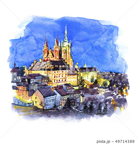 Gold Prague Castle at night, Czech Republic 49714389