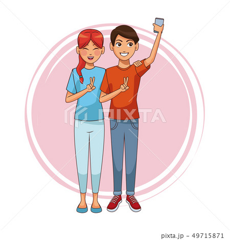 Teens with smartphones cartoons 49715871