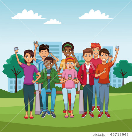 Teens with smartphones cartoons Teens with smartphones cartoons 49715945