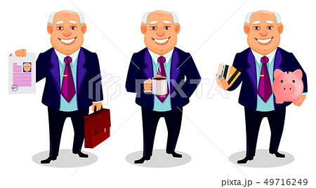 Cheerful fat business man cartoon character 49716249