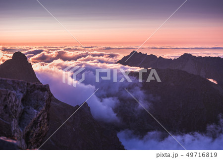 Mountains with Inversion at Sunset 49716819
