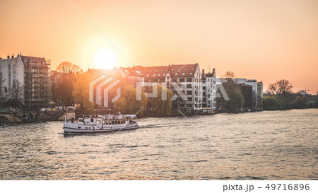 boat on river spree in Berlin during sunset 49716896