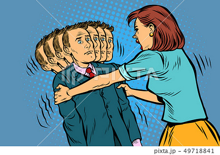 Family Scandal The Wife Shakes Her Husband のイラスト素材