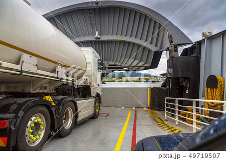 Car deck of a ferry on a Norwegian fjord Car deck of a ferry on a Norwegian fjord 49719507