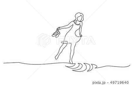 Woman walking on water with shoes in her hands 49719640