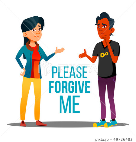 Man And Woman Asking Forgiveness Vector Cartoon Poster 49726482