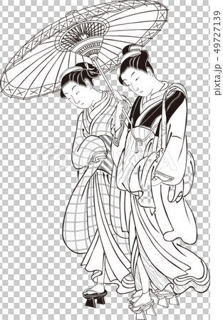 浮世絵 女性 その24 白黒のイラスト素材