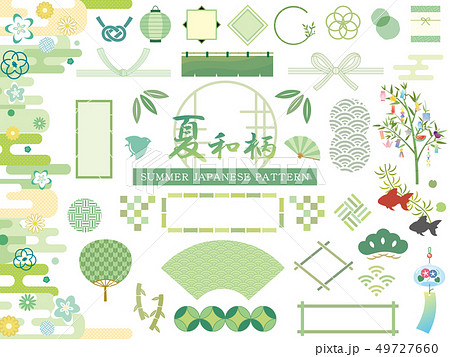夏和柄 オシャレな飾り素材 緑色のイラスト素材