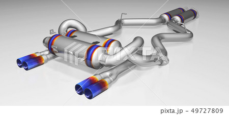 Tuning exhaust system for a sports car. Car muffler, exhaust silencer. 49727809