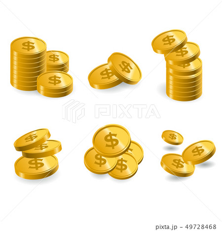 コインやメダルなどの硬貨のイラスト ポイントや富のイメージ白背景の