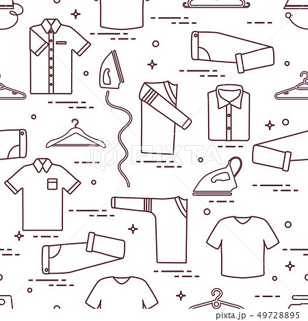 Pattern with irons, hangers and different clothes 49728895