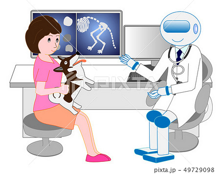 人工知能を持つロボットの獣医にペットを診察してもらう。 49729098