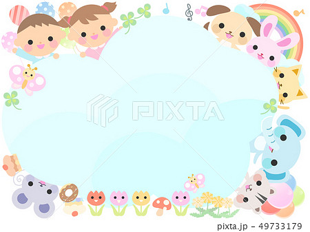動物と子供 フレームのイラスト素材