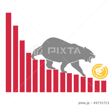 Bear moves Euro down on graph, negative currency Bear moves Euro down on graph, negative currency 49735723