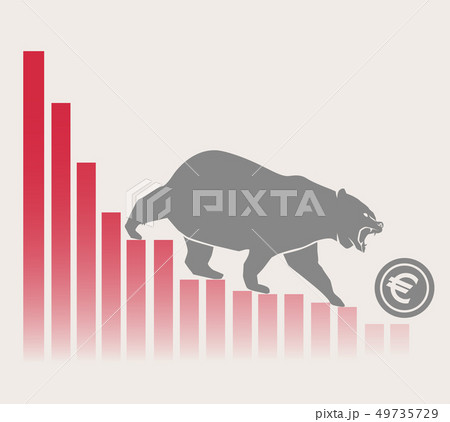 Bear moves Euro down on graph, negative currency Bear moves Euro down on graph, negative currency 49735729