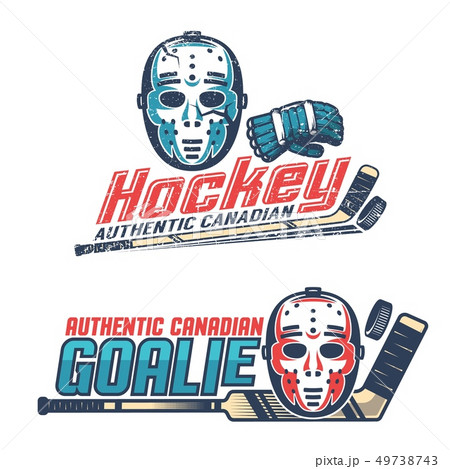 Simple vintage hockey emblems with classic goalkeeper mask Simple vintage hockey emblems with classic goalkeeper mask 49738743