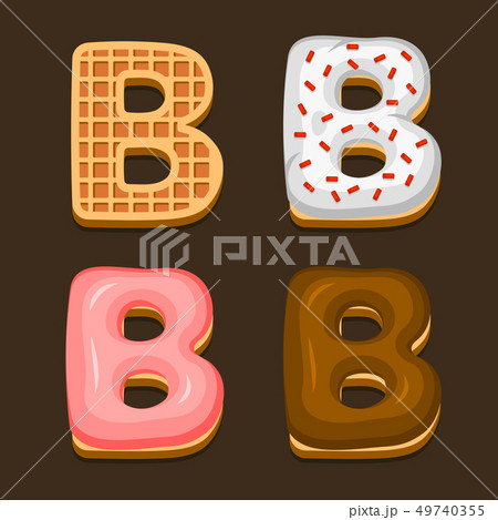 B Letter Belgium Waffles with different Toping Icon Set on Dark Background. Vector 49740355