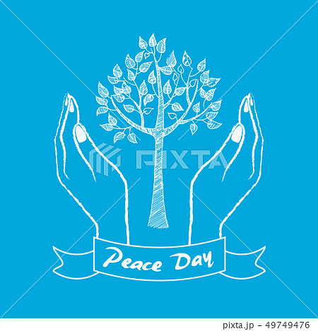 Peace Day Symbol with Hands Taking Care About Tree Peace Day Symbol with Hands Taking Care About Tree 49749476