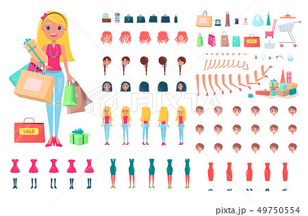 Cheerful Woman on Shopping Spree Illustration Cheerful Woman on Shopping Spree Illustration 49750554