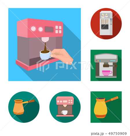Vector design of coffee and machine icon. Set of coffee and kitchen stock symbol for web. Vector design of coffee and machine icon. Set of coffee and kitchen stock symbol for web. 49750909