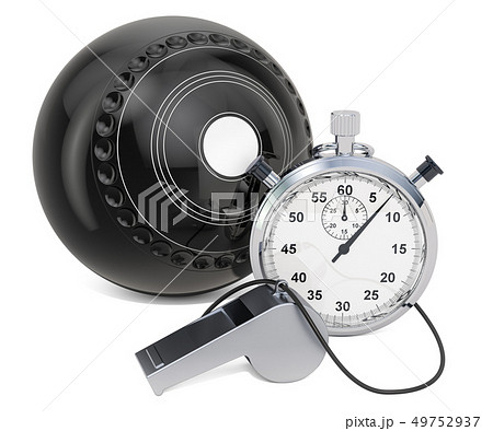 Lawn Bowl with whistle and stopwatch, 3D rendering 49752937