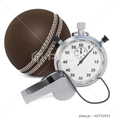 Cricket ball with whistle and stopwatch 49752955