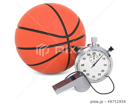 Basketball ball with whistle and stopwatch Basketball ball with whistle and stopwatch 49752956