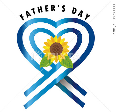 父の日のロゴ ロゴマーク アイコン 青 ハートとヒマワリとリボンデザイン Father S Dayのイラスト素材