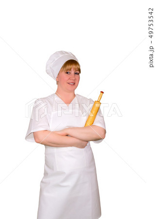 female baker with rolling pin isolated female baker with rolling pin isolated 49753542