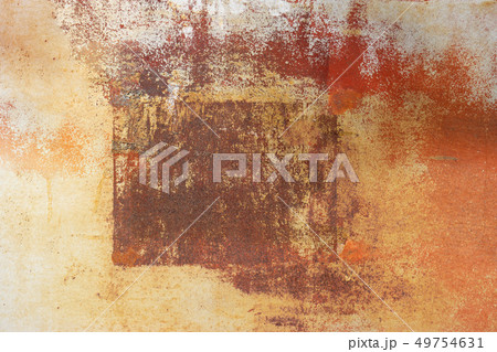 The surface of rusty iron sheet with frame. Rough texture with spots of different colors 49754631