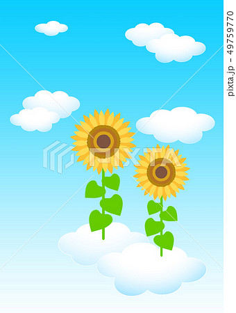 天空に咲く向日葵のイラストと暑中お見舞いのイラストです イラストレーターみやもとかずみのちょこっとブログ