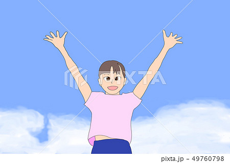 青空でバンザイする女の子 49760798