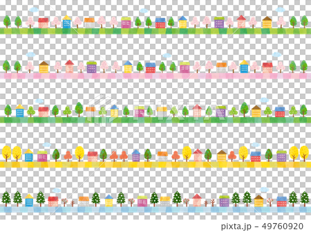 かわいい素材 家ある風景 四季 のイラスト素材