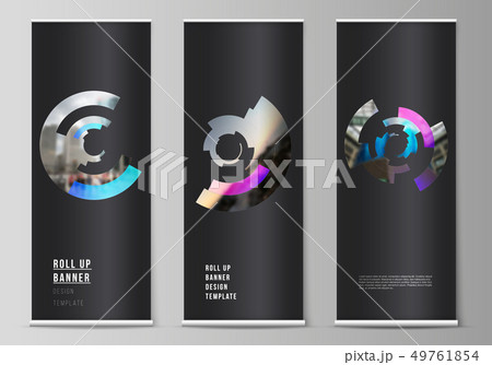 The vector layout of roll up banner stands, vertical flyers, flags design business templates The vector layout of roll up banner stands, vertical flyers, flags design business templates 49761854