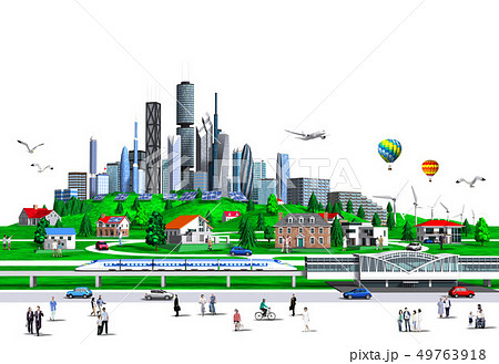 丘と高層ビルと駅透明 丘と高層ビルと駅透明 49763918