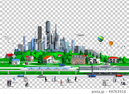 丘と高層ビルと駅透明 丘と高層ビルと駅透明 49763918