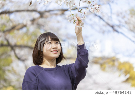 桜を鑑賞する女性 49764145