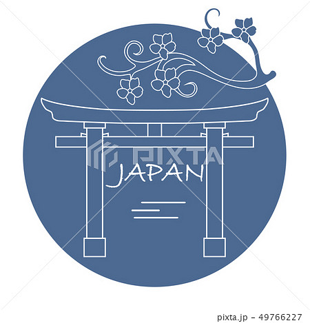 Branch of cherry blossoms and torii, ritual gates 49766227