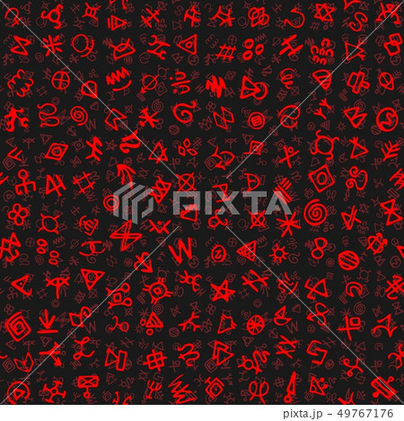 Hand drawn vector seamless pattern with red glyphs. Fashionable textile print 49767176