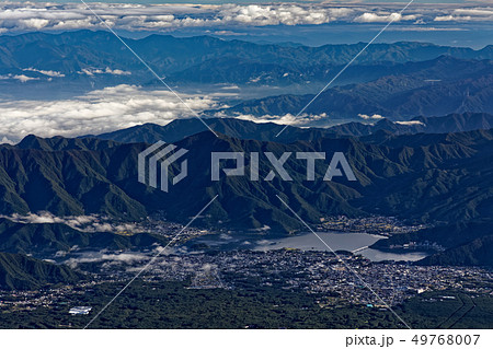 富士山山頂から見る河口湖と御坂山地・奥秩父の山並み 49768007