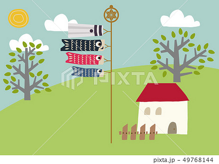 端午の節句のイメージ。 鯉のぼり。 日本の季節のイラスト。 こどもの日のイラスト素材。 49768144