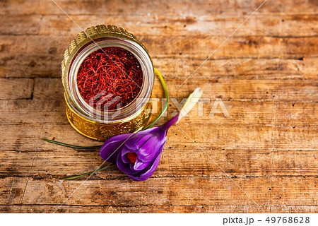 Saffron flower and spice tea crop in a box 49768628