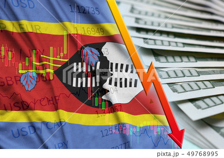 Swaziland flag and chart falling US dollar 49768995