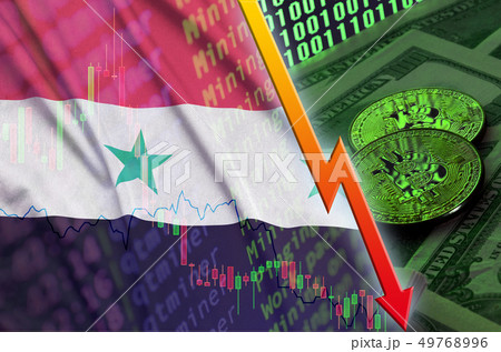 Syria flag and cryptocurrency falling trend with 49768996
